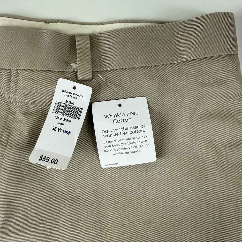 LL Bean Wrinkle Free Dress Chino Pants 36 x 32.5 Beige Khaki 262551 Classic NWT